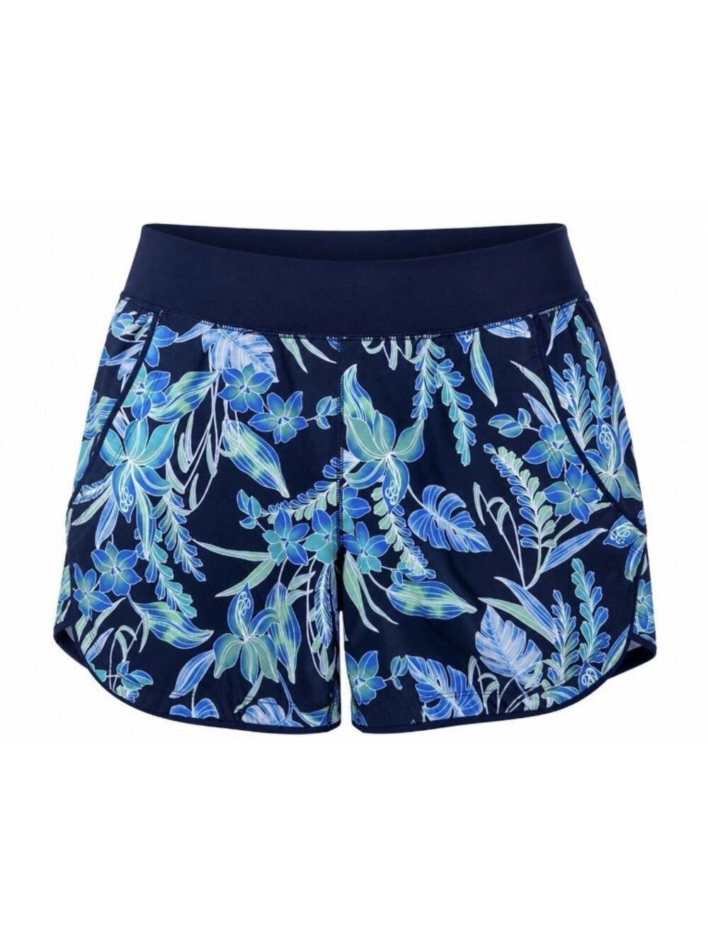 Lands End Sport Quick Dry Swim Shorts w/Pockets Women 10 Blue Floral 5" inseam